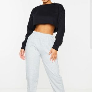 Missguided Black Fleeceback Cropped Sweatshirt - Women's Size 4